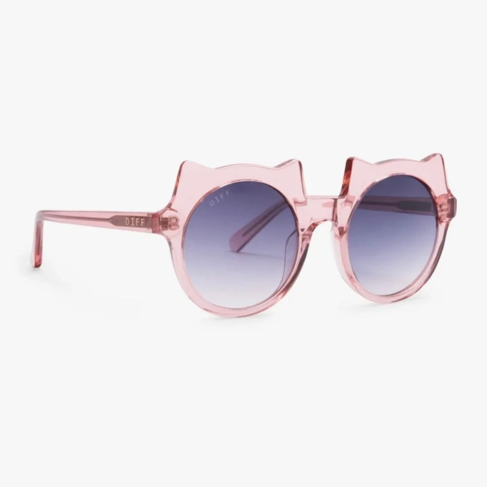 DIFF Lucky Cat Sunglasses Rose Crystal Frame Grey Lenses Kids Sunnies NWT